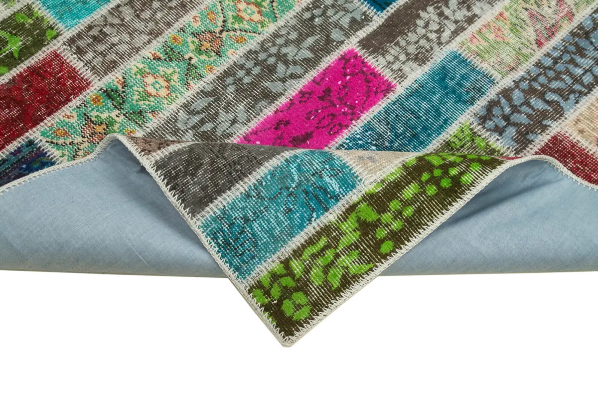 Patchwork Multi Pamuk Üzerine Yün El Dokuma Kilim-173x228 - Görsel 6