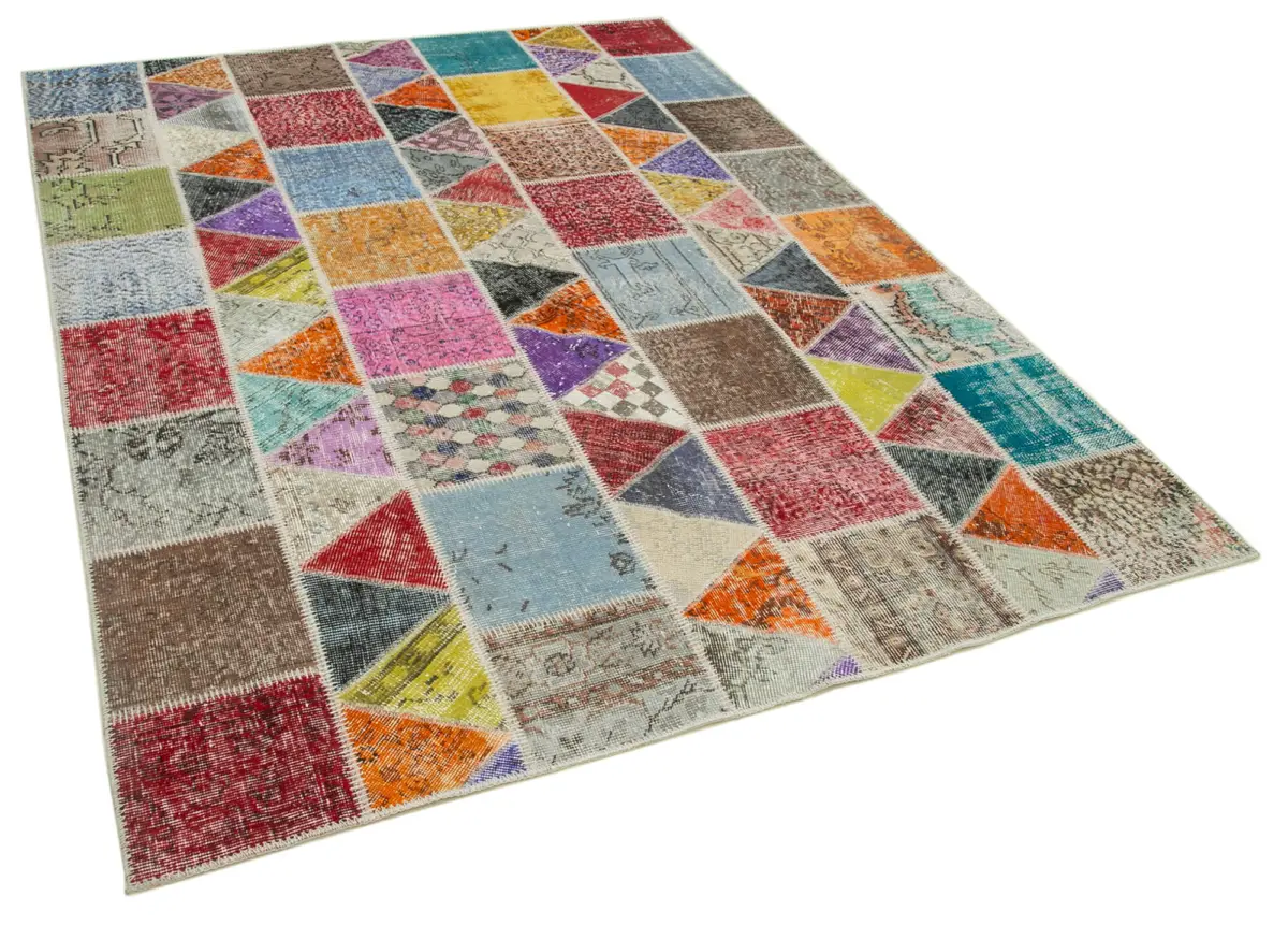 Patchwork Multi Pamuk Üzerine Yün El Dokuma Kilim-180x232 - Görsel 2