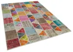 Patchwork Multi Pamuk Üzerine Yün El Dokuma Kilim-180x232 - Görsel 2