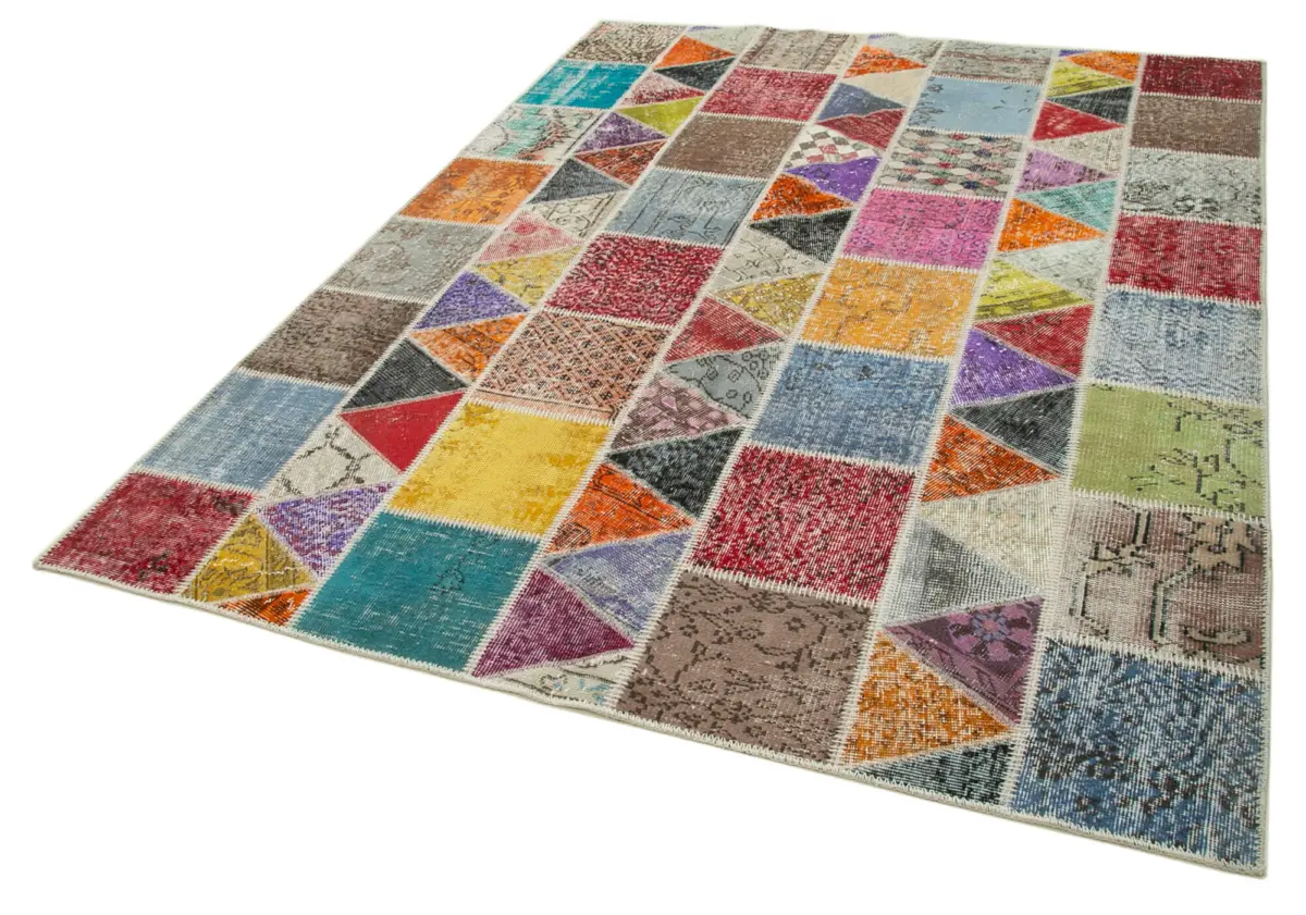 Patchwork Multi Pamuk Üzerine Yün El Dokuma Kilim-180x232 - Görsel 3
