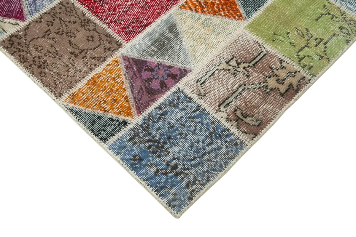Patchwork Multi Pamuk Üzerine Yün El Dokuma Kilim-180x232 - Görsel 4
