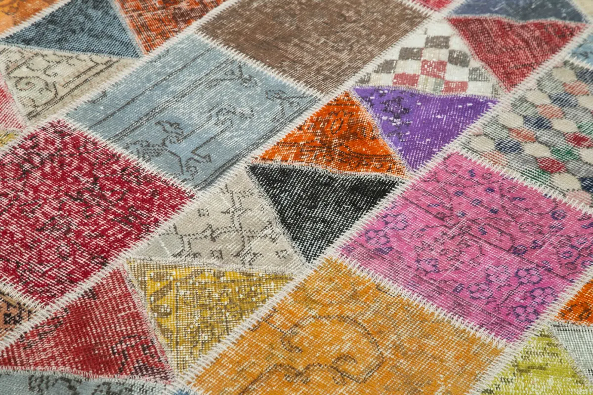 Patchwork Multi Pamuk Üzerine Yün El Dokuma Kilim-180x232 - Görsel 5