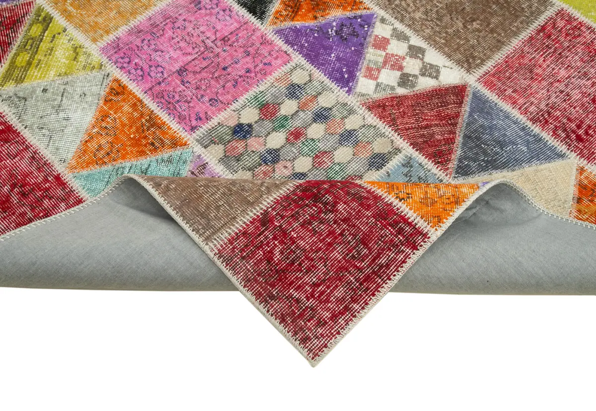 Patchwork Multi Pamuk Üzerine Yün El Dokuma Kilim-180x232 - Görsel 6