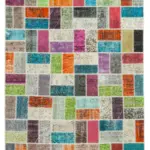 Patchwork Multi Pamuk Üzerine Yün El Dokuma Kilim-173x225