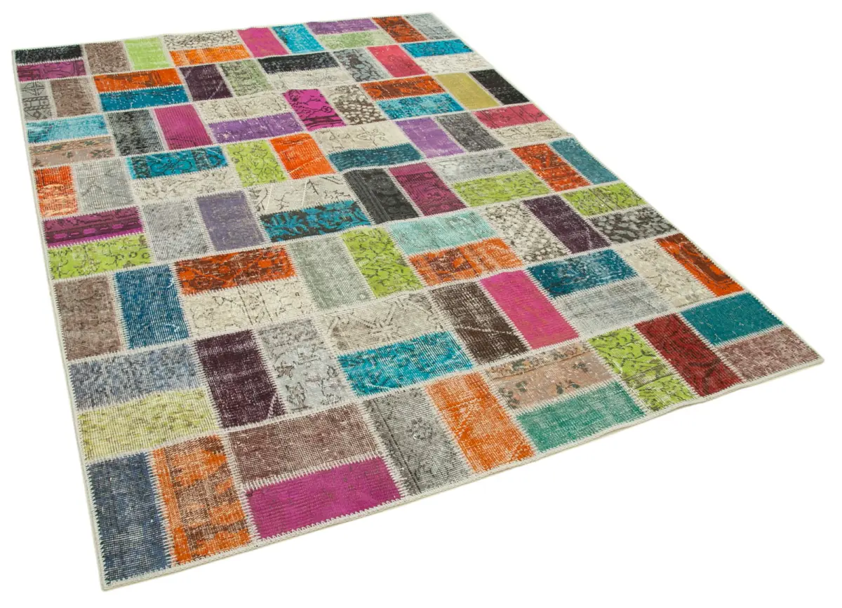 Patchwork Multi Pamuk Üzerine Yün El Dokuma Kilim-173x225 - Görsel 2