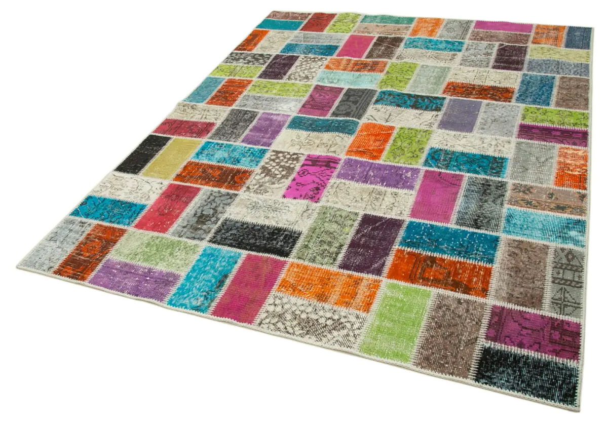 Patchwork Multi Pamuk Üzerine Yün El Dokuma Kilim-173x225 - Görsel 3