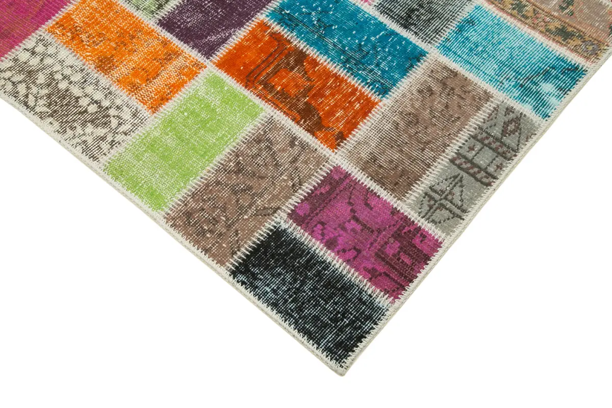 Patchwork Multi Pamuk Üzerine Yün El Dokuma Kilim-173x225 - Görsel 4