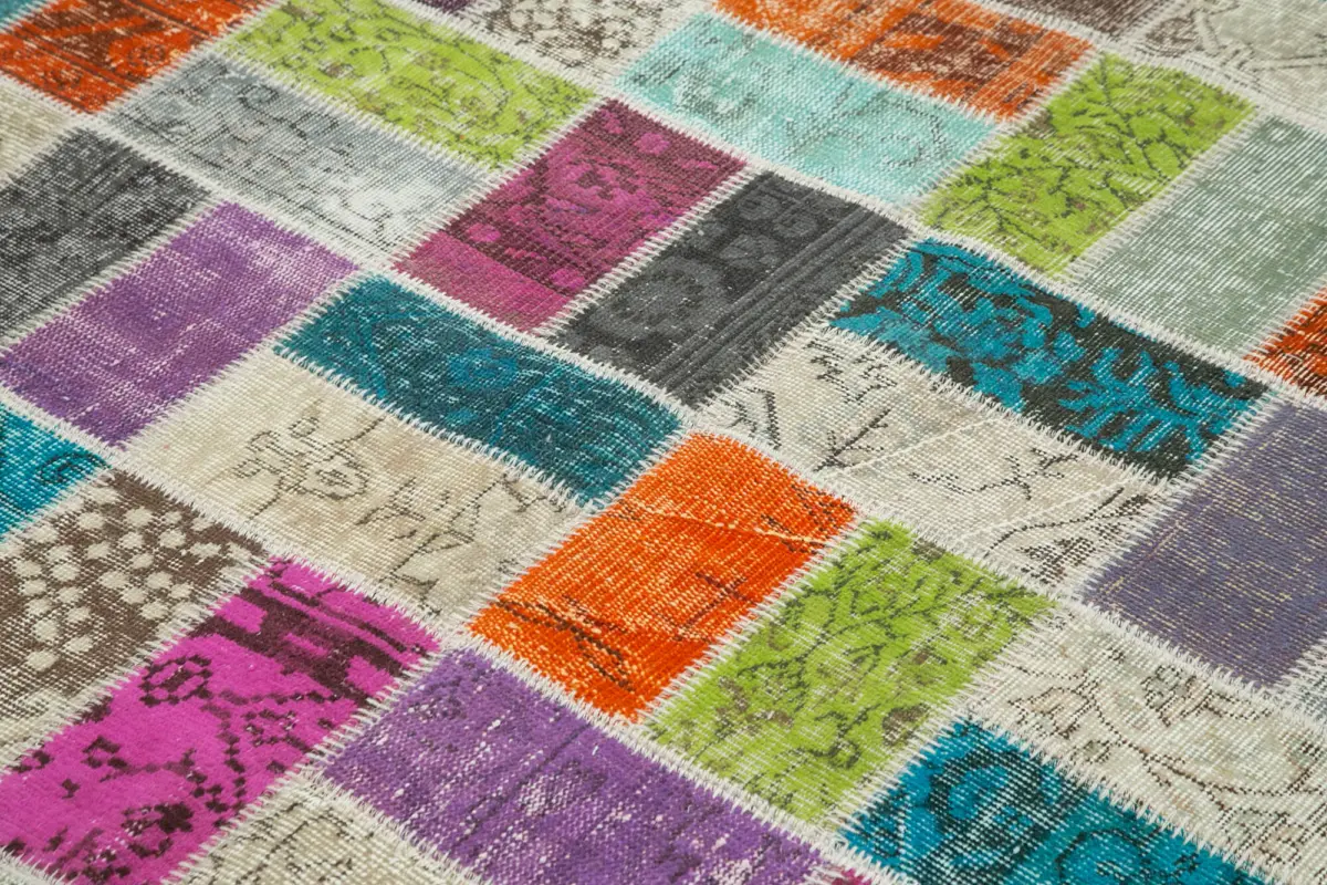 Patchwork Multi Pamuk Üzerine Yün El Dokuma Kilim-173x225 - Görsel 5