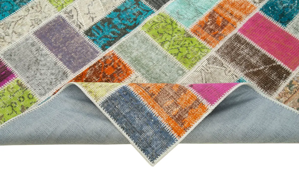 Patchwork Multi Pamuk Üzerine Yün El Dokuma Kilim-173x225 - Görsel 6
