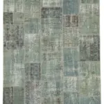 Patchwork Gri Pamuk Üzerine Yün El Dokuma Kilim-174x240