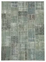 Patchwork Gri Pamuk Üzerine Yün El Dokuma Kilim-174x240