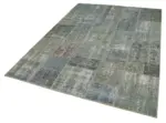 Patchwork Gri Pamuk Üzerine Yün El Dokuma Kilim-174x240 - Görsel 3