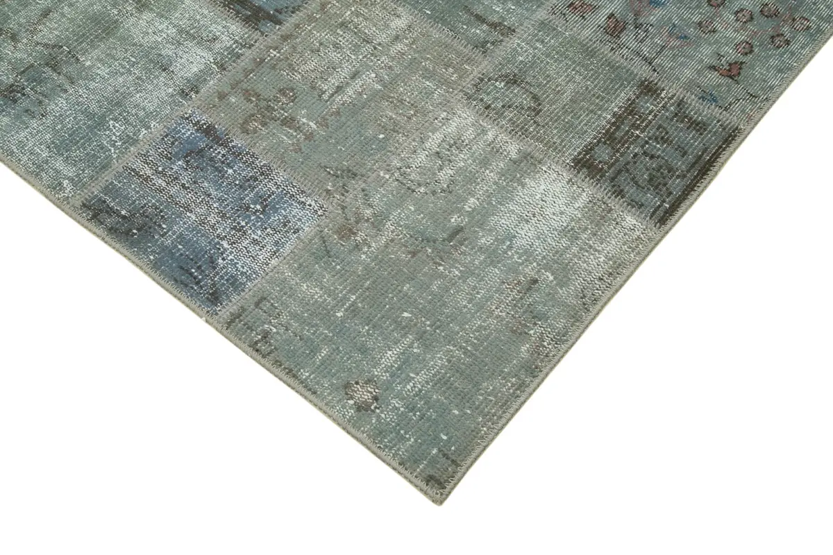 Patchwork Gri Pamuk Üzerine Yün El Dokuma Kilim-174x240 - Görsel 4