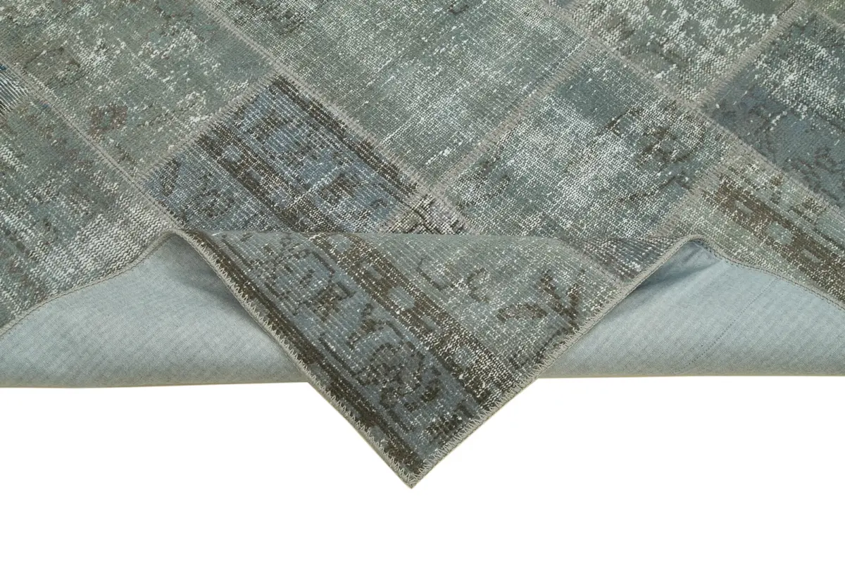 Patchwork Gri Pamuk Üzerine Yün El Dokuma Kilim-174x240 - Görsel 6