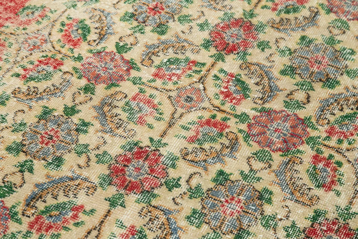 Damalı Modern Dizayn Geometrik Bej Pamuk Üstü Yün El Dokuma Halı-115x197 - Görsel 5