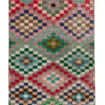 Damalı Modern Dizayn Geometrik Multi Renk Pamuk Üstü Yün El Dokuma Halı-080x260