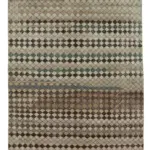 Damalı Modern Dizayn Geometrik Bej Pamuk Üstü Yün El Dokuma Halı-171x278