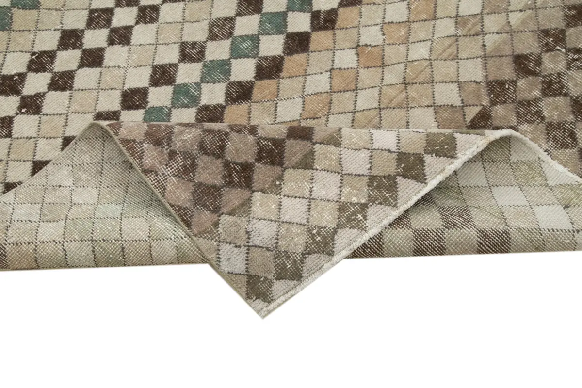 Damalı Modern Dizayn Geometrik Bej Pamuk Üstü Yün El Dokuma Halı-171x278 - Görsel 6