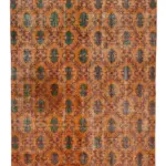 Damalı Modern Dizayn Geometrik Turuncu Pamuk Üstü Yün El Dokuma Halı-159x259