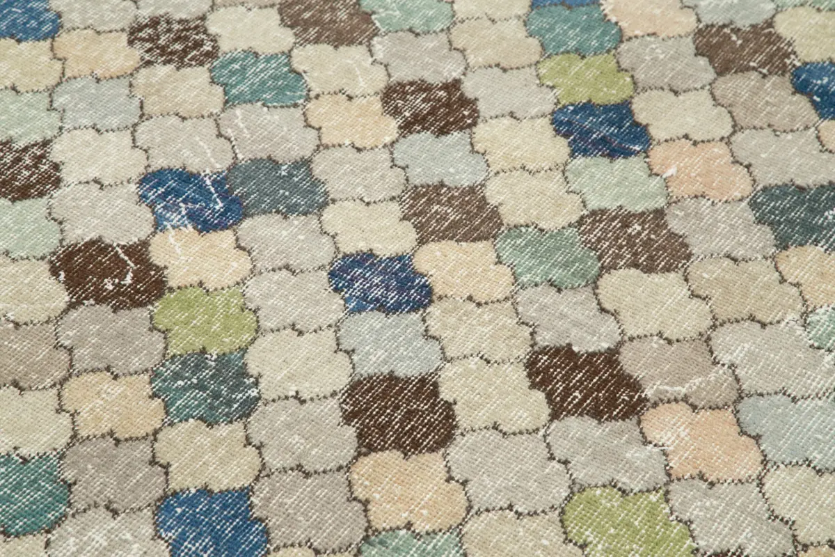 Damalı Modern Dizayn Geometrik Bej Pamuk Üstü Yün El Dokuma Halı-145x285 - Görsel 5