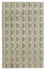 Damalı Modern Dizayn Geometrik Bej Pamuk Üstü Yün El Dokuma Halı-180x284