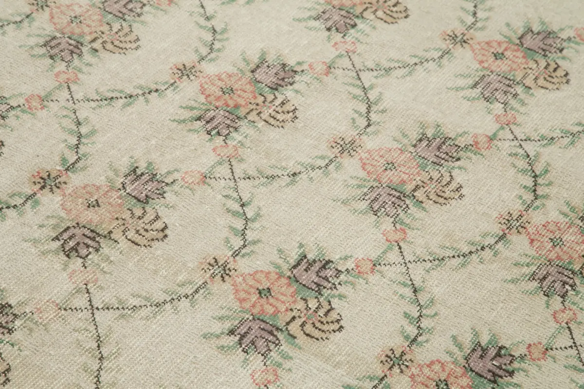 Damalı Modern Dizayn Geometrik Bej Pamuk Üstü Yün El Dokuma Halı-180x284 - Görsel 5