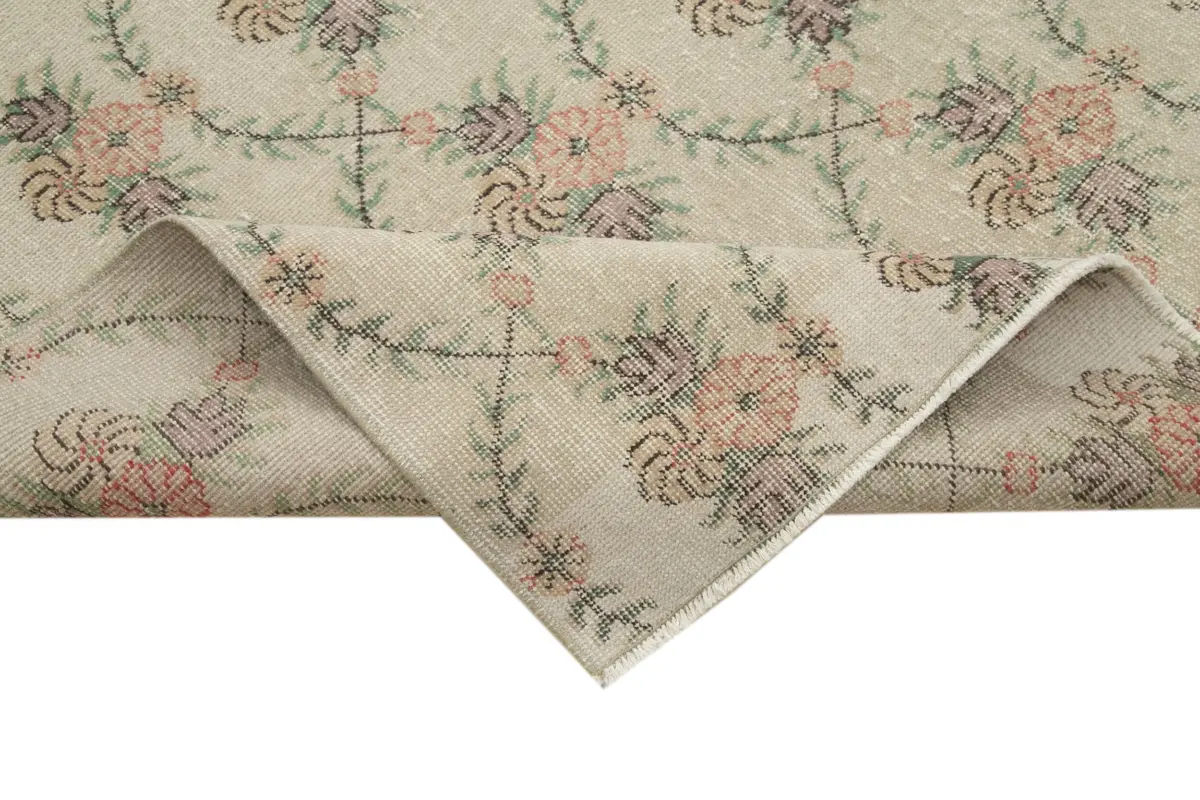 Damalı Modern Dizayn Geometrik Bej Pamuk Üstü Yün El Dokuma Halı-180x284 - Görsel 6