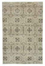 Damalı Modern Dizayn Geometrik Bej Pamuk Üstü Yün El Dokuma Halı-175x258