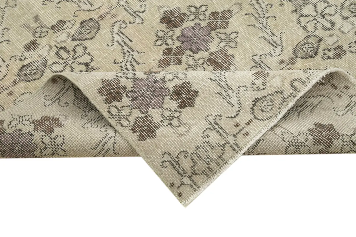 Damalı Modern Dizayn Geometrik Bej Pamuk Üstü Yün El Dokuma Halı-175x258 - Görsel 6