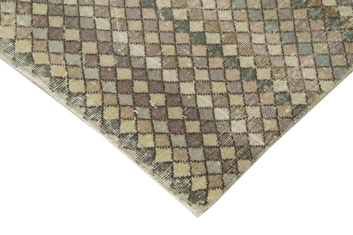 Damalı Modern Dizayn Geometrik Bej Pamuk Üstü Yün El Dokuma Halı-142x270 - Görsel 4