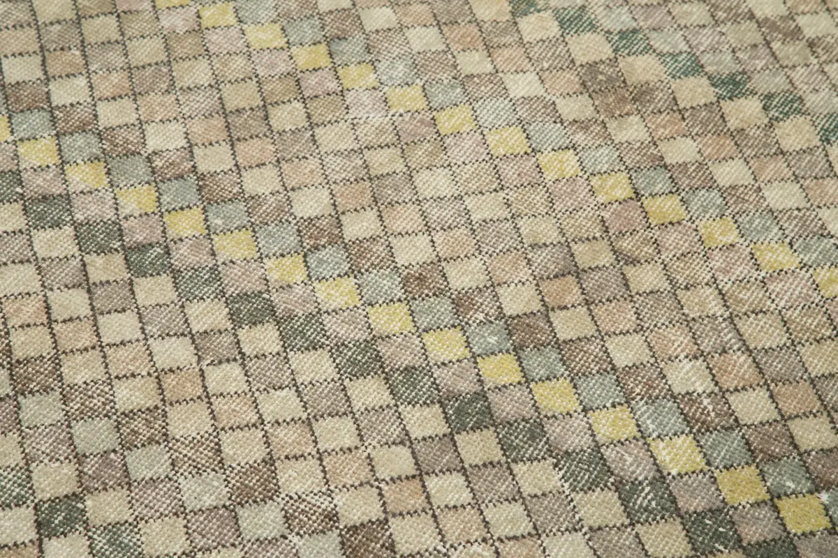 Damalı Modern Dizayn Geometrik Bej Pamuk Üstü Yün El Dokuma Halı-142x270 - Görsel 5