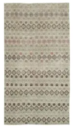 Damalı Modern Dizayn Geometrik Bej Pamuk Üstü Yün El Dokuma Halı-154x286