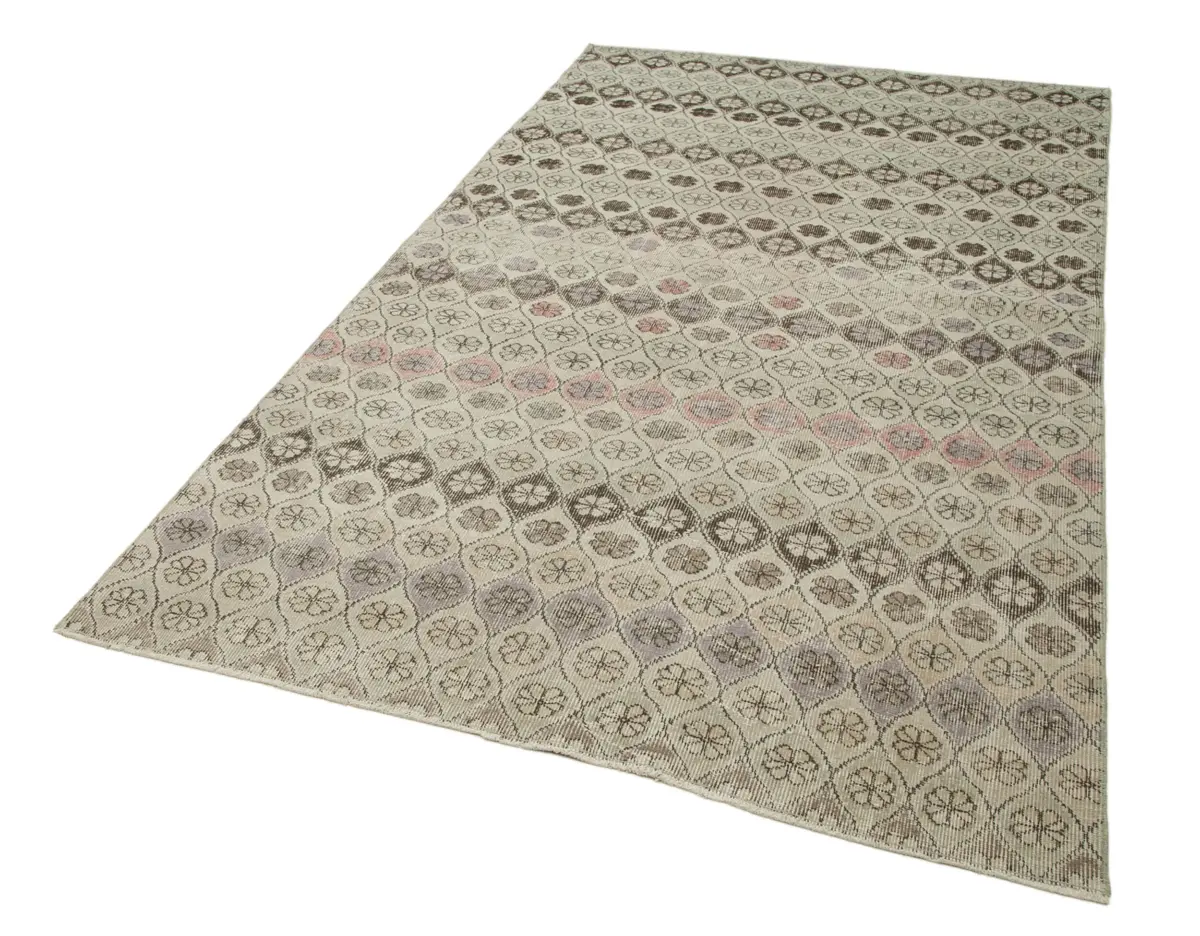 Damalı Modern Dizayn Geometrik Bej Pamuk Üstü Yün El Dokuma Halı-154x286 - Görsel 3