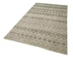 Damalı Modern Dizayn Geometrik Bej Pamuk Üstü Yün El Dokuma Halı-154x286 - Görsel 3