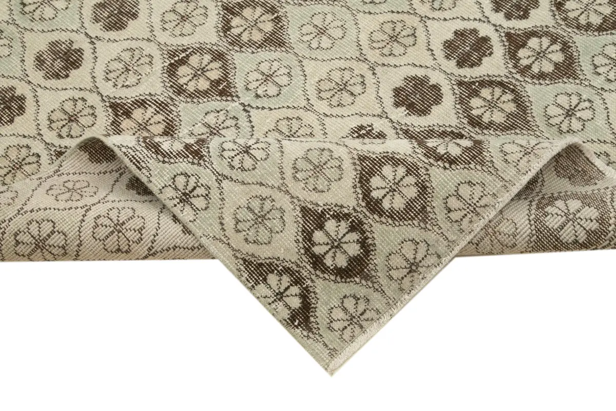 Damalı Modern Dizayn Geometrik Bej Pamuk Üstü Yün El Dokuma Halı-154x286 - Görsel 6