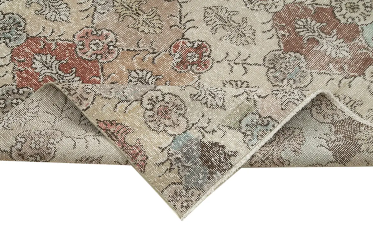 Damalı Modern Dizayn Geometrik Bej Pamuk Üstü Yün El Dokuma Halı-160x307 - Görsel 6