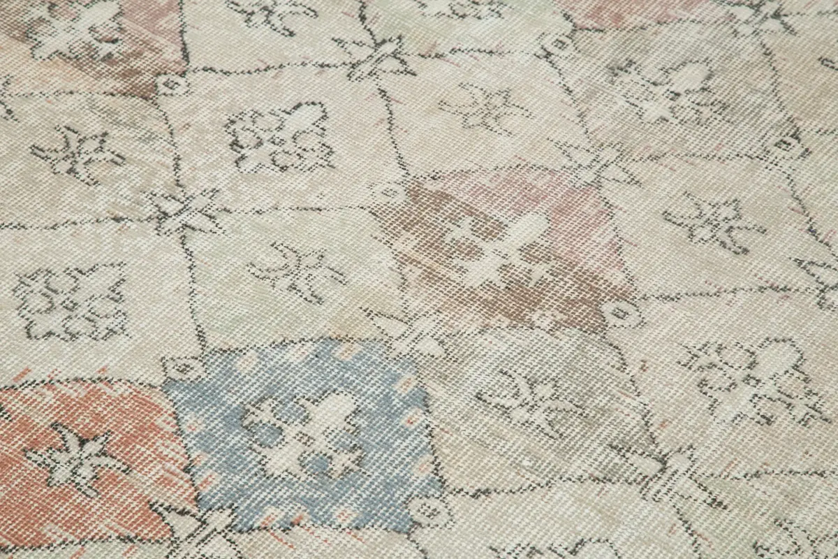 Damalı Modern Dizayn Geometrik Bej Pamuk Üstü Yün El Dokuma Halı-180x280 - Görsel 5