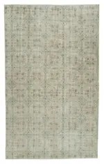 Damalı Modern Dizayn Geometrik Bej Pamuk Üstü Yün El Dokuma Halı-157x256