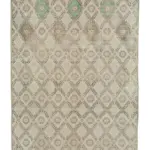 Damalı Modern Dizayn Geometrik Bej Pamuk Üstü Yün El Dokuma Halı-167x303