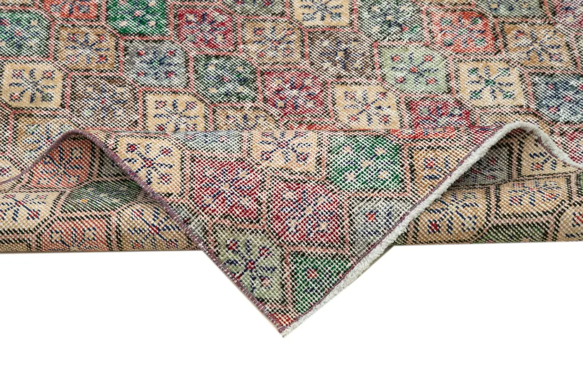 Damalı Modern Dizayn Geometrik Multi Renk Pamuk Üstü Yün El Dokuma Halı-145x266 - Görsel 6