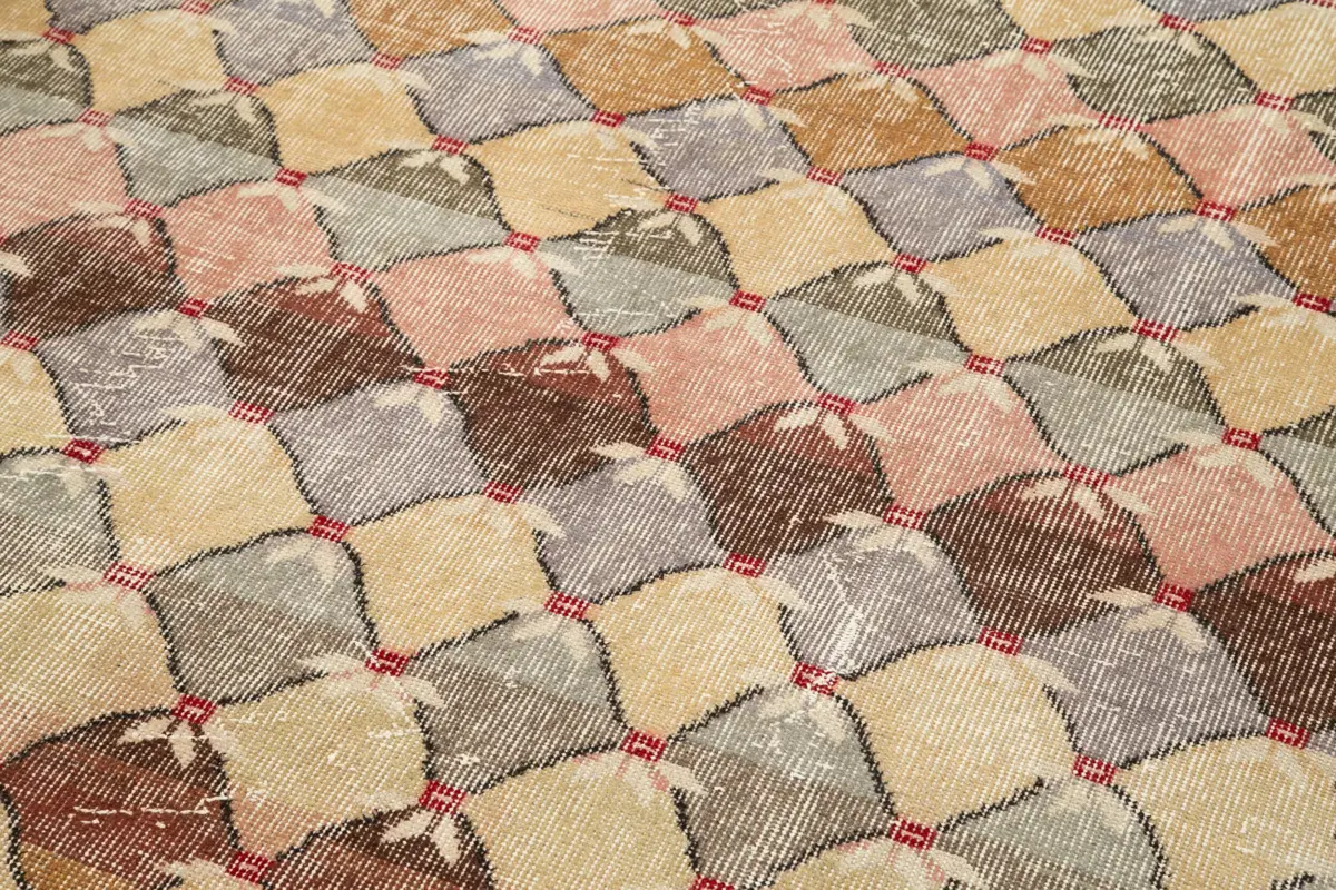 Damalı Modern Dizayn Geometrik Multi Renk Pamuk Üstü Yün El Dokuma Halı-165x235 - Görsel 5