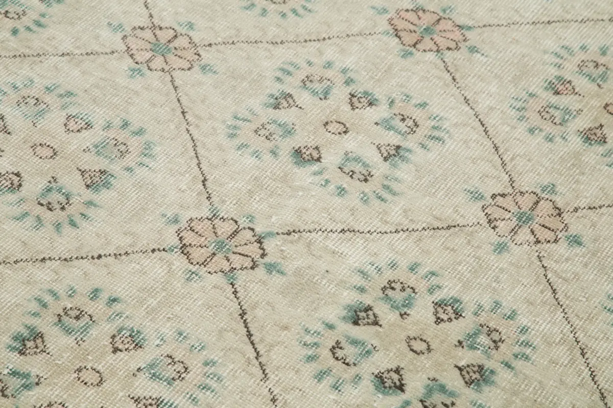 Damalı Modern Dizayn Geometrik Bej Pamuk Üstü Yün El Dokuma Halı-148x253 - Görsel 5