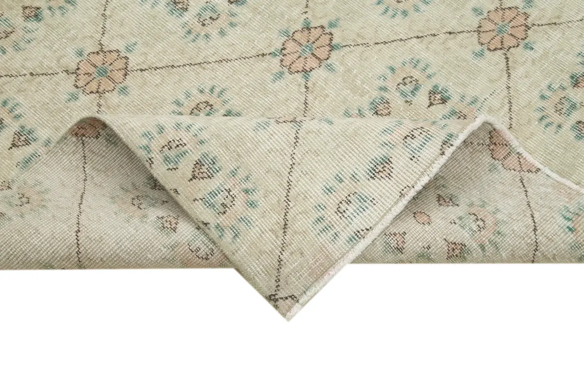 Damalı Modern Dizayn Geometrik Bej Pamuk Üstü Yün El Dokuma Halı-148x253 - Görsel 6