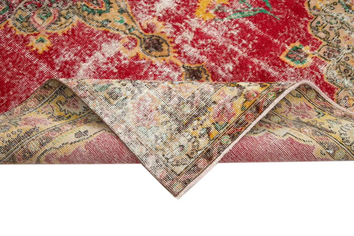 Damalı Modern Dizayn Geometrik Kırmızı Pamuk Üstü Yün El Dokuma Halı-164x268 - Görsel 6