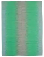 Gümgüm Modern Yeşil Pamuk Üstü Yün El Dokuma Kilim-365x487