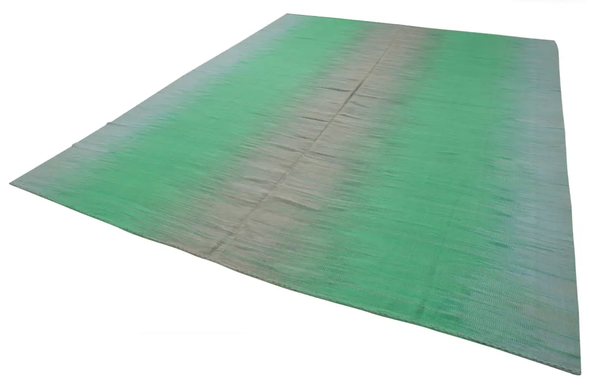 Gümgüm Modern Yeşil Pamuk Üstü Yün El Dokuma Kilim-365x487 - Görsel 3