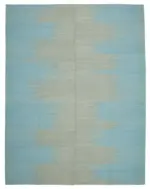 Gümgüm Modern Mavi Pamuk Üstü Yün El Dokuma Kilim-362x466