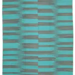 Gümgüm Modern Turkuaz Pamuk Üstü Yün El Dokuma Kilim-297x402