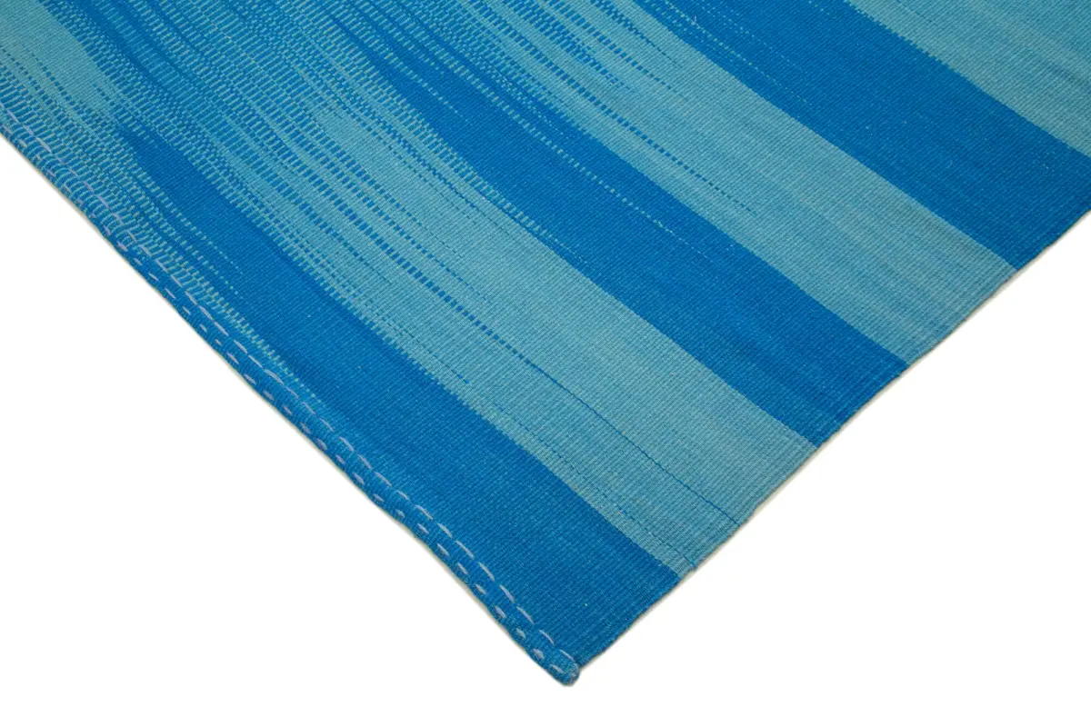 Gümgüm Modern Mavi Pamuk Üstü Yün El Dokuma Kilim-301x391 - Görsel 4