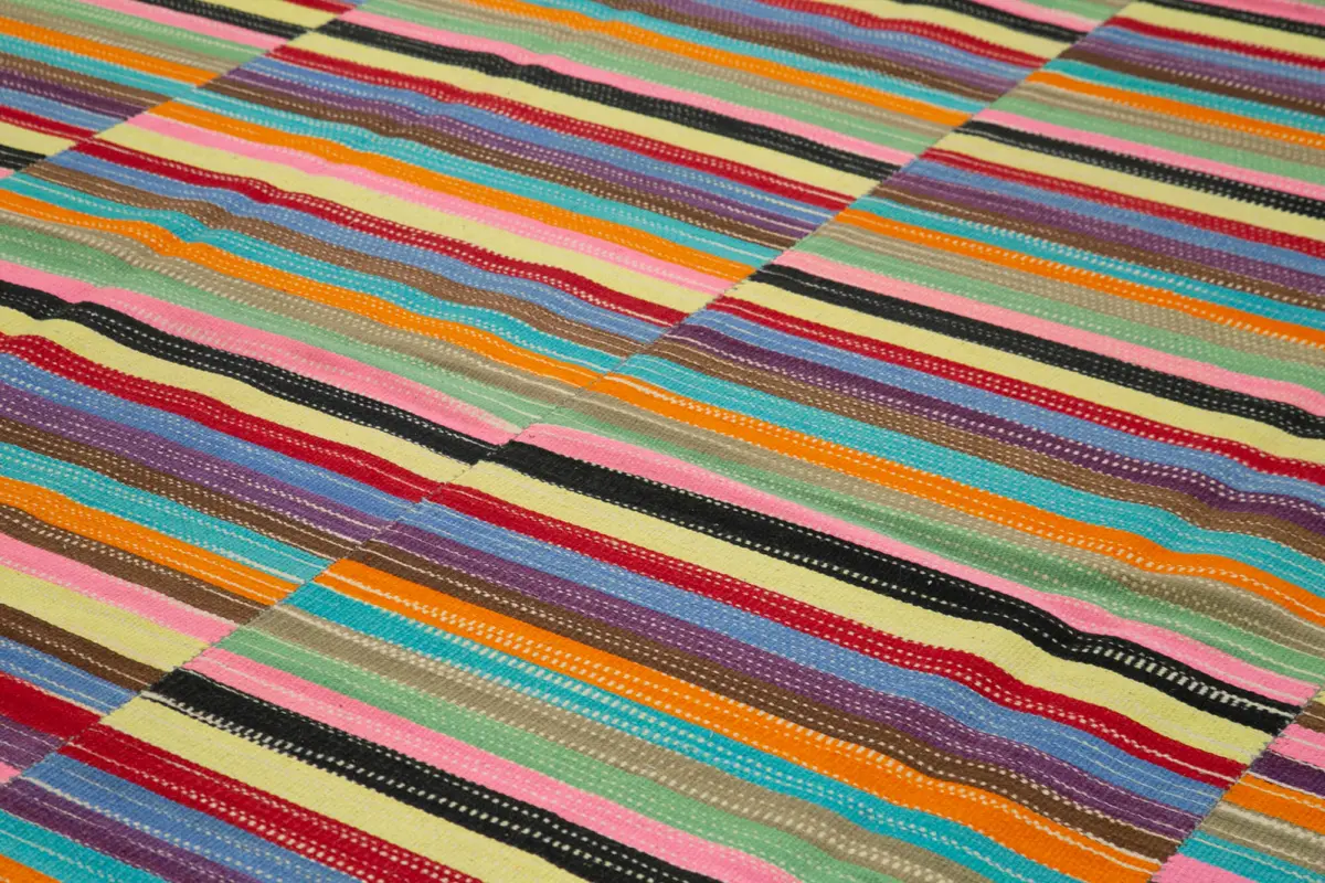 Gümgüm Modern Multi Pamuk Üstü Yün El Dokuma Kilim-296x389 - Görsel 5